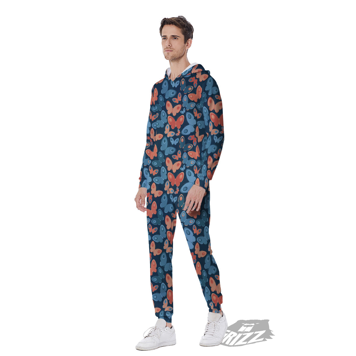 Butterfly Blue And Orange Print Men's Jumpsuit-grizzshop