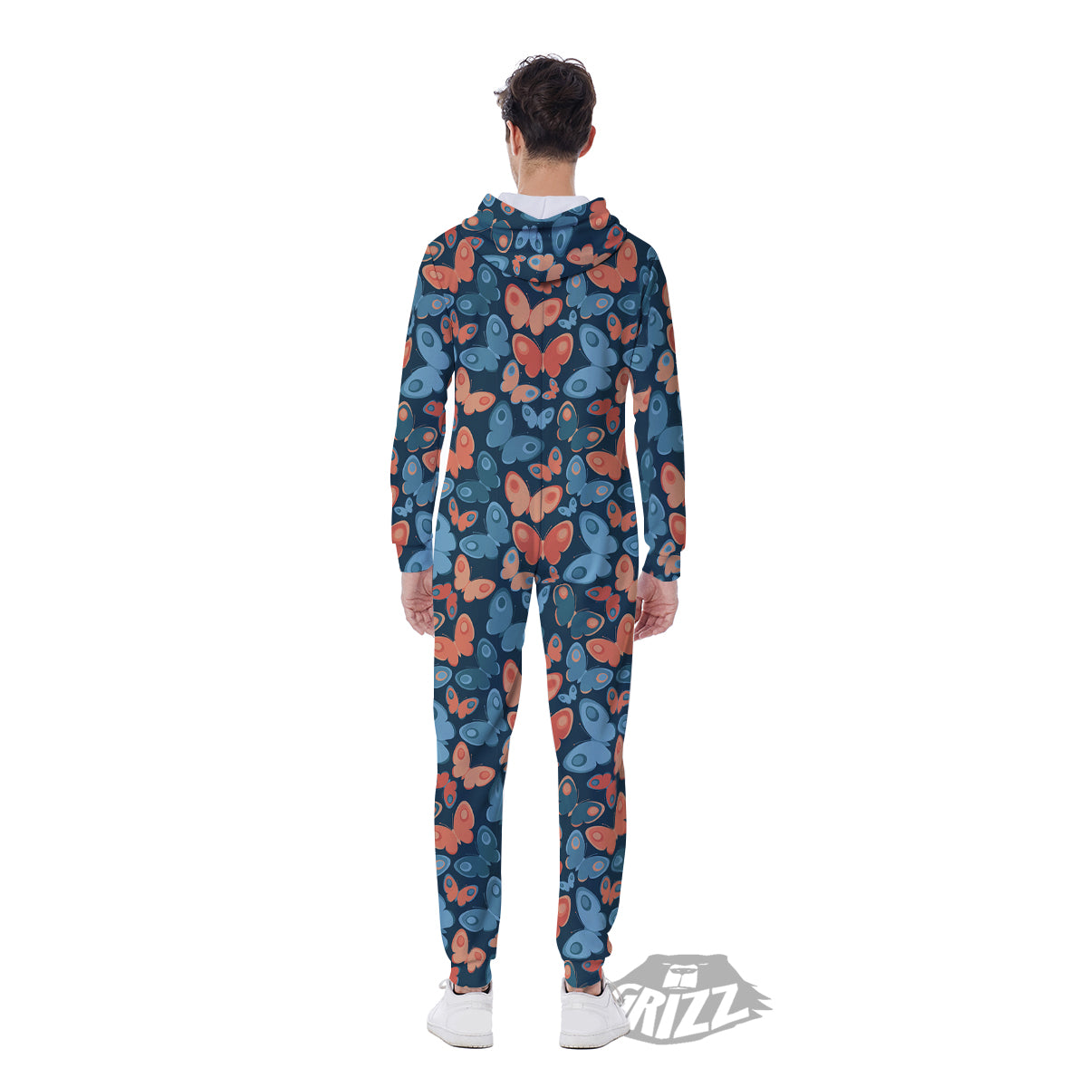 Butterfly Blue And Orange Print Men's Jumpsuit-grizzshop