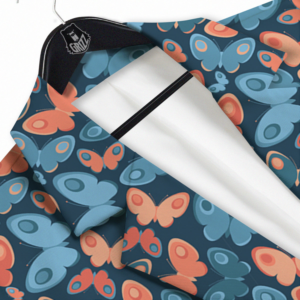 Butterfly Blue And Orange Print Men's Sport Coat-grizzshop