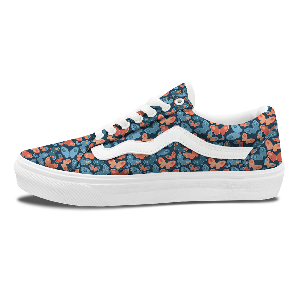 Butterfly Blue And Orange Print Skate Shoes-grizzshop