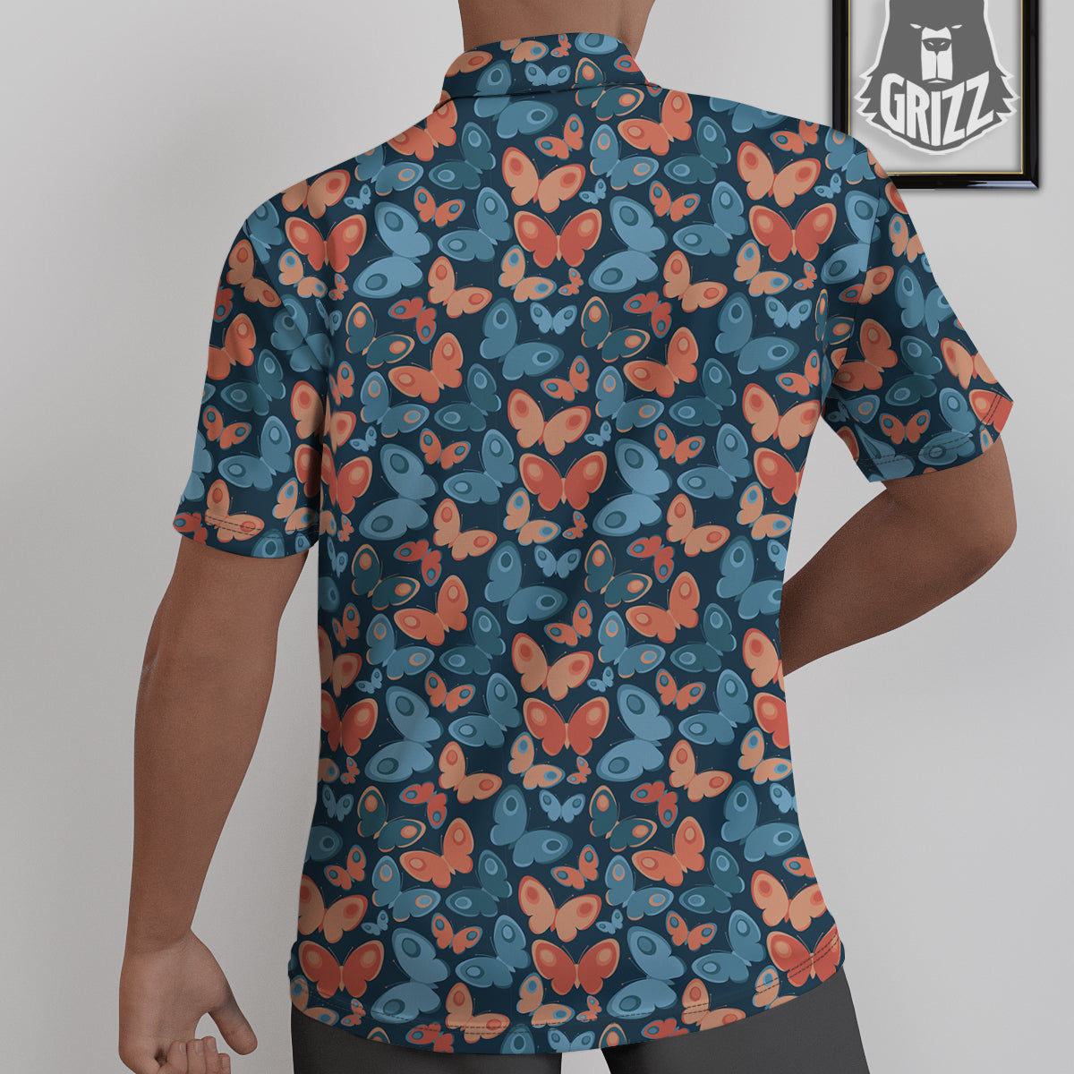 Butterfly Blue And Orange Print Untucked Shirts-grizzshop