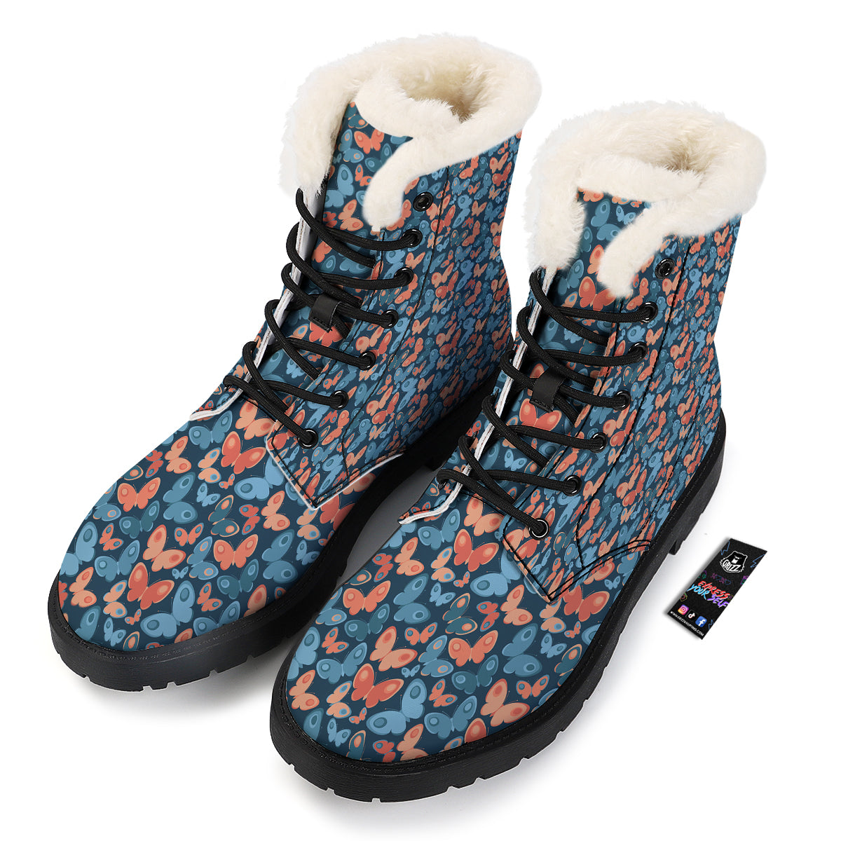 Butterfly Blue And Orange Print Winter Boots-grizzshop