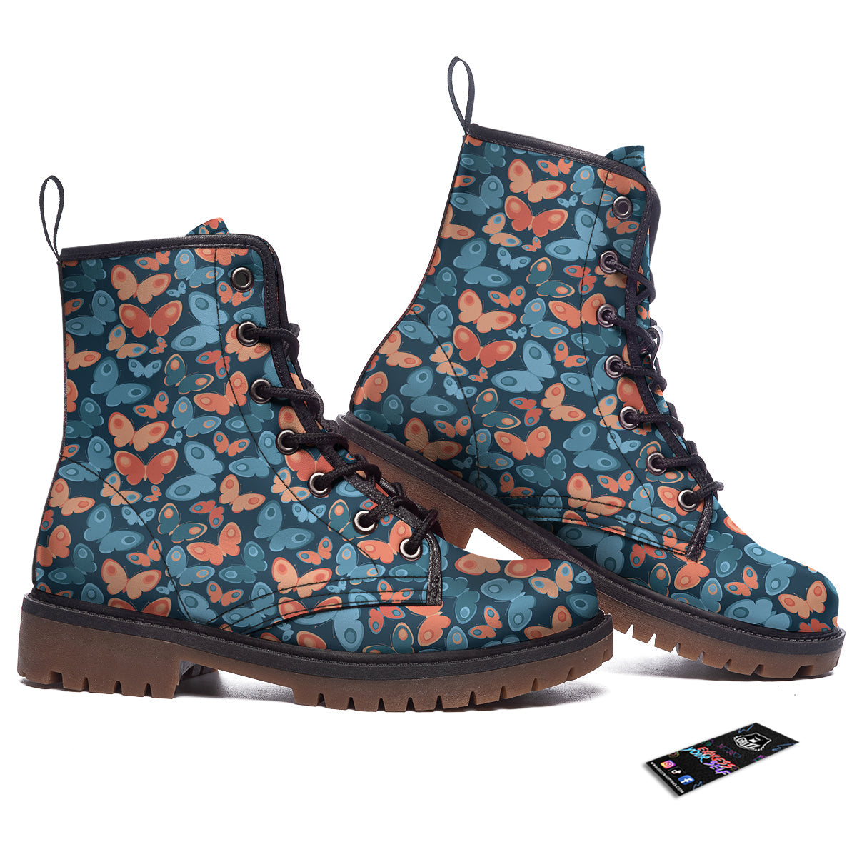 Butterfly Blue And Orange Print Work Boots-grizzshop