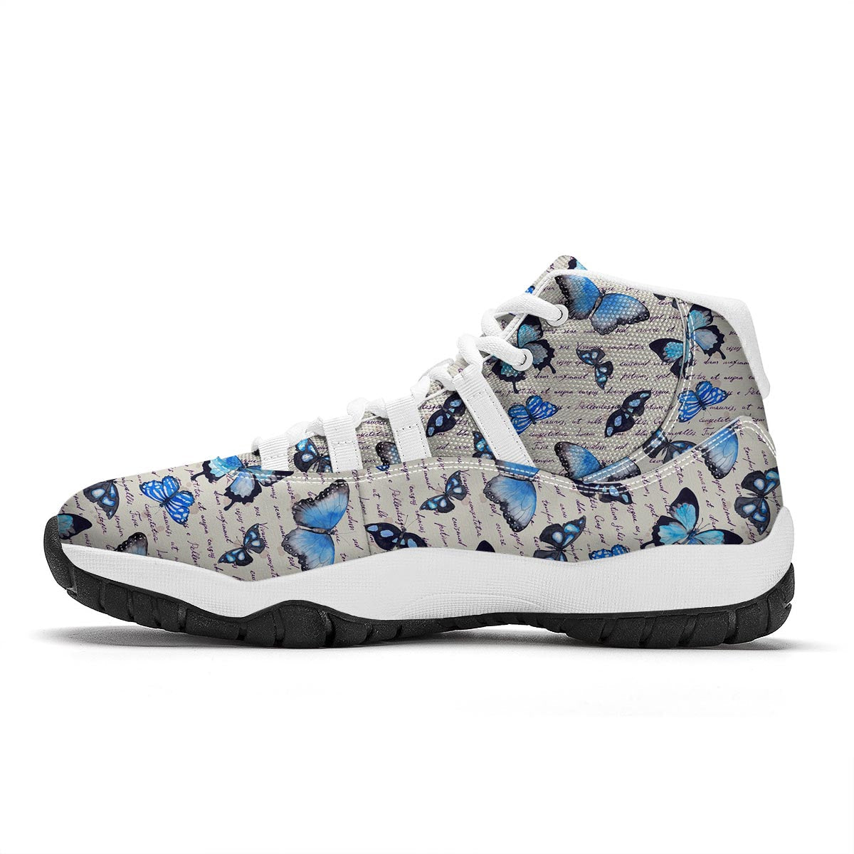 Butterfly Blue Pattern Print White Bball Shoes-grizzshop