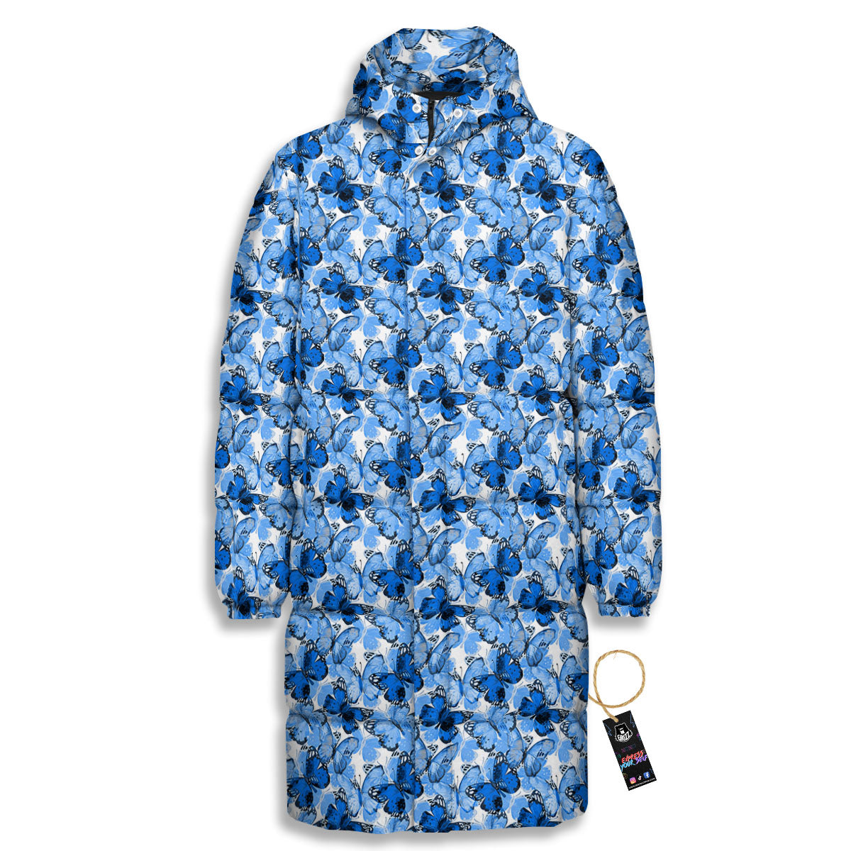 Butterfly Blue Spring Print Pattern Long Down Jacket-grizzshop