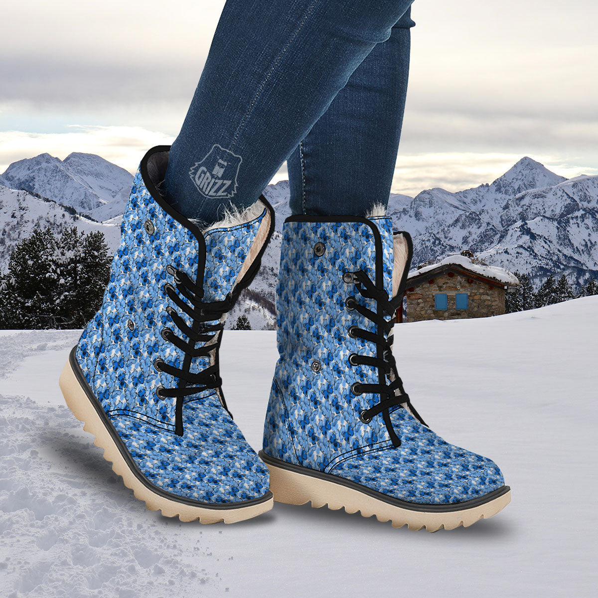 Butterfly Blue Spring Print Pattern Snow Boots-grizzshop