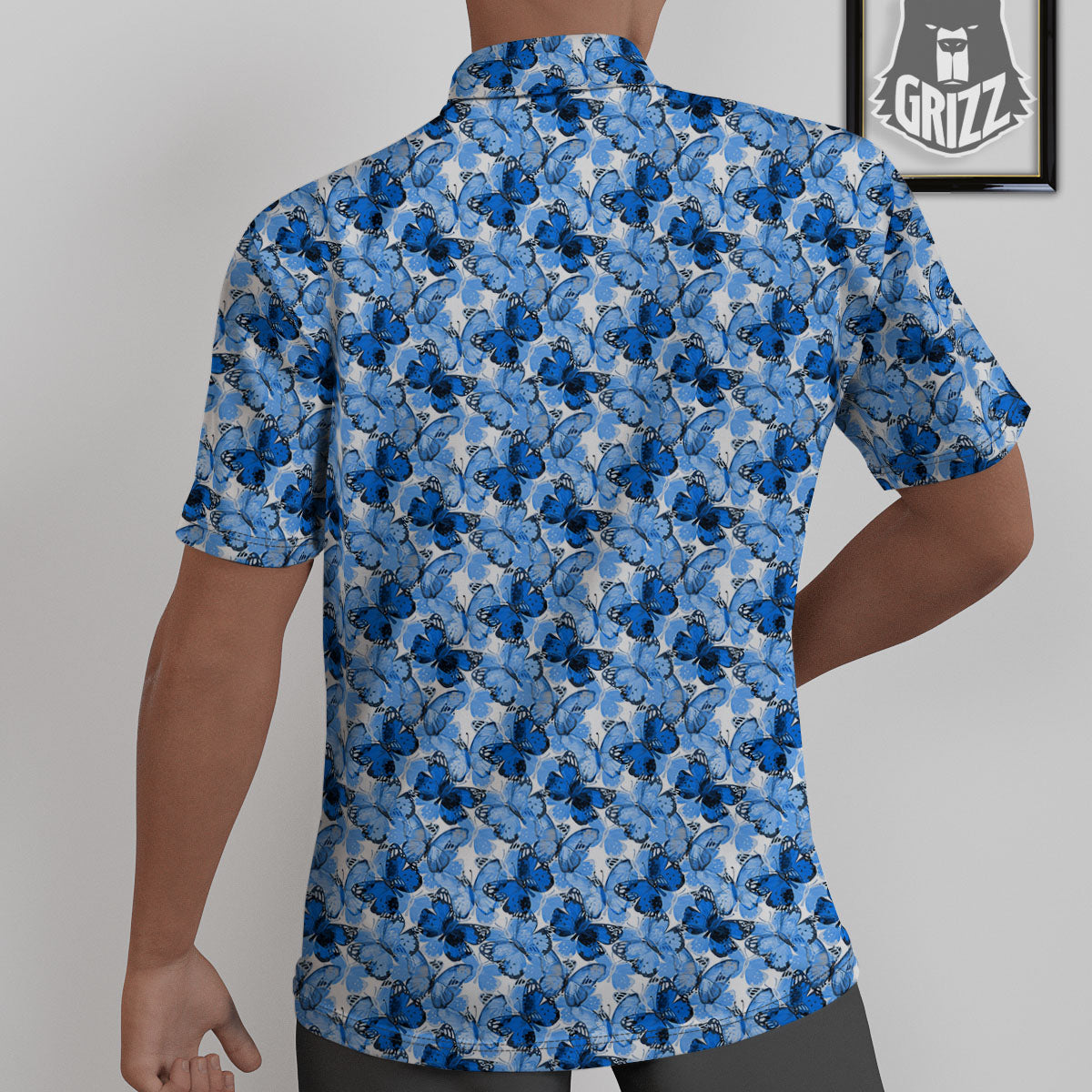 Butterfly Blue Spring Print Pattern Untucked Shirts-grizzshop