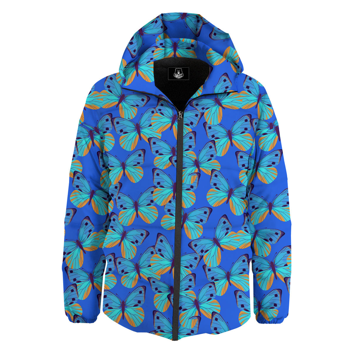 Butterfly Blue Watercolor Print Pattern Down Jacket-grizzshop