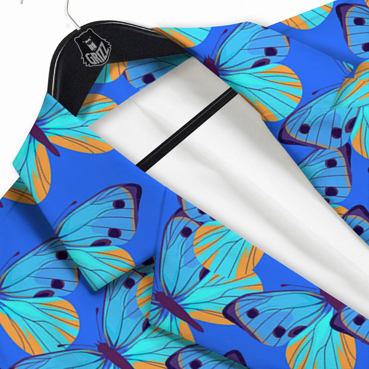 Butterfly Blue Watercolor Print Pattern Men's Sport Coat-grizzshop