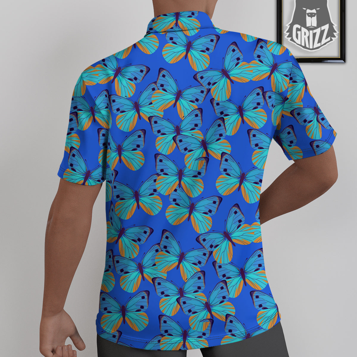 Butterfly Blue Watercolor Print Pattern Untucked Shirts-grizzshop