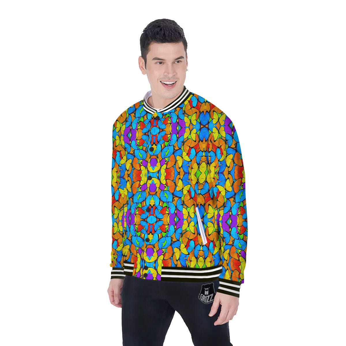 Butterfly Colorful Print Pattern Baseball Jacket-grizzshop
