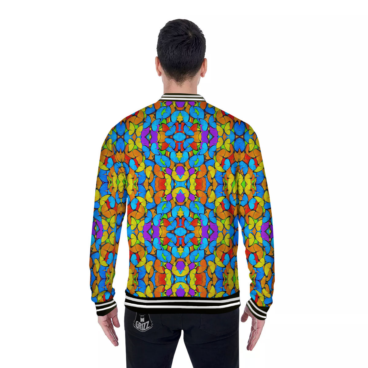Butterfly Colorful Print Pattern Baseball Jacket-grizzshop