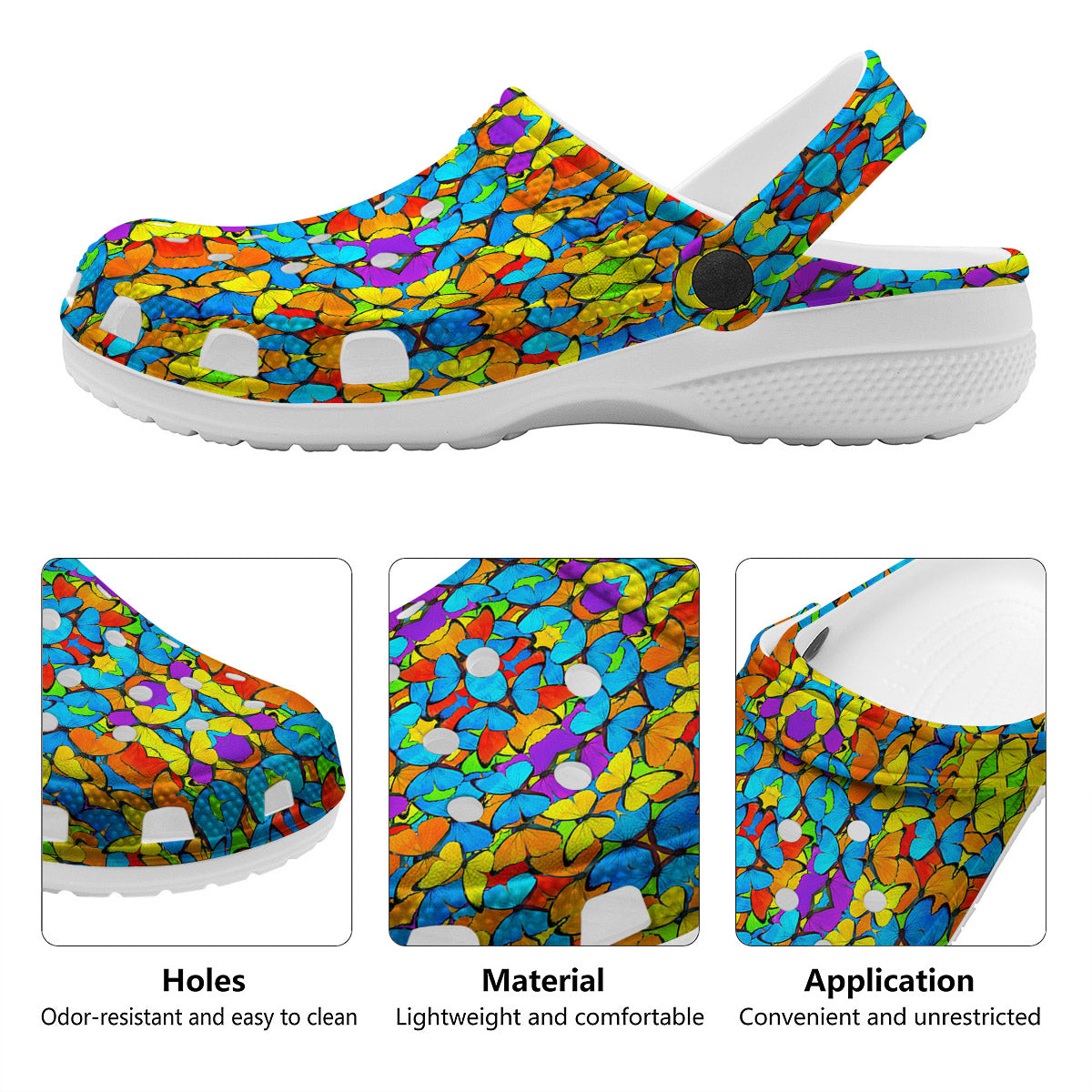 Butterfly Colorful Print Pattern Clog-grizzshop