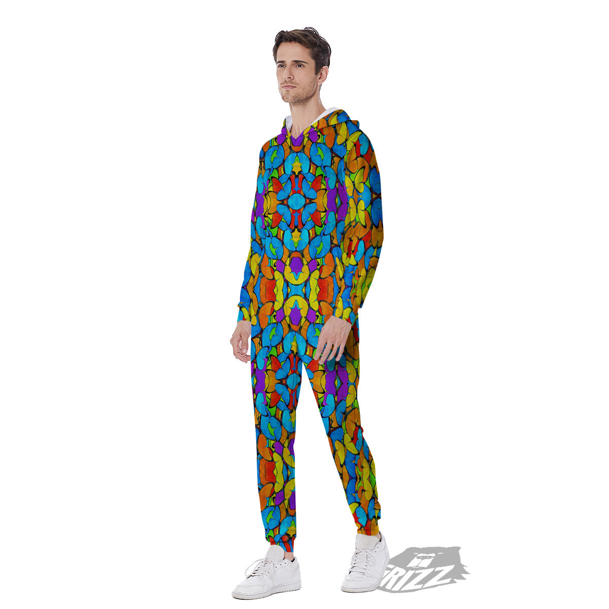 Butterfly Colorful Print Pattern Men's Jumpsuit-grizzshop