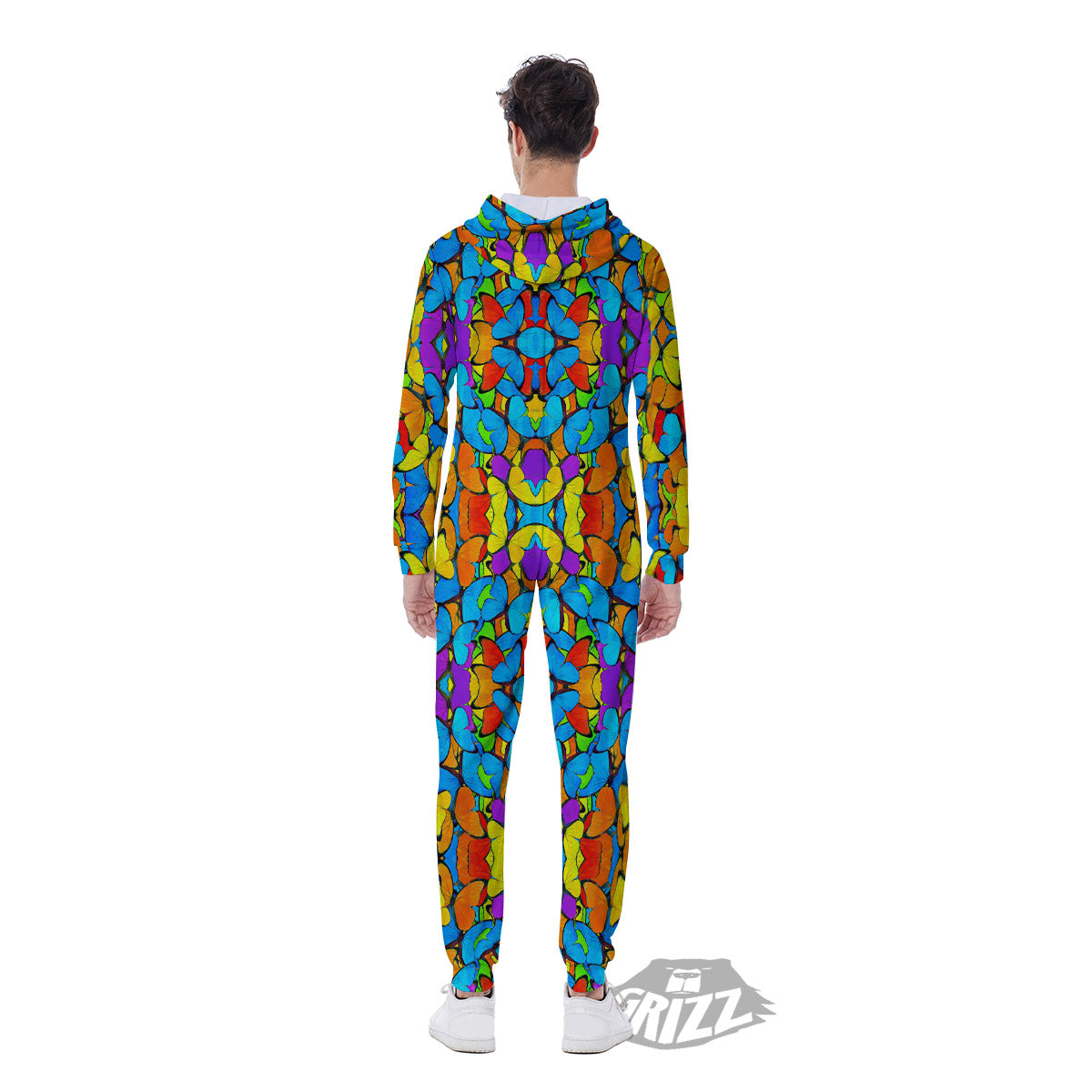 Butterfly Colorful Print Pattern Men's Jumpsuit-grizzshop