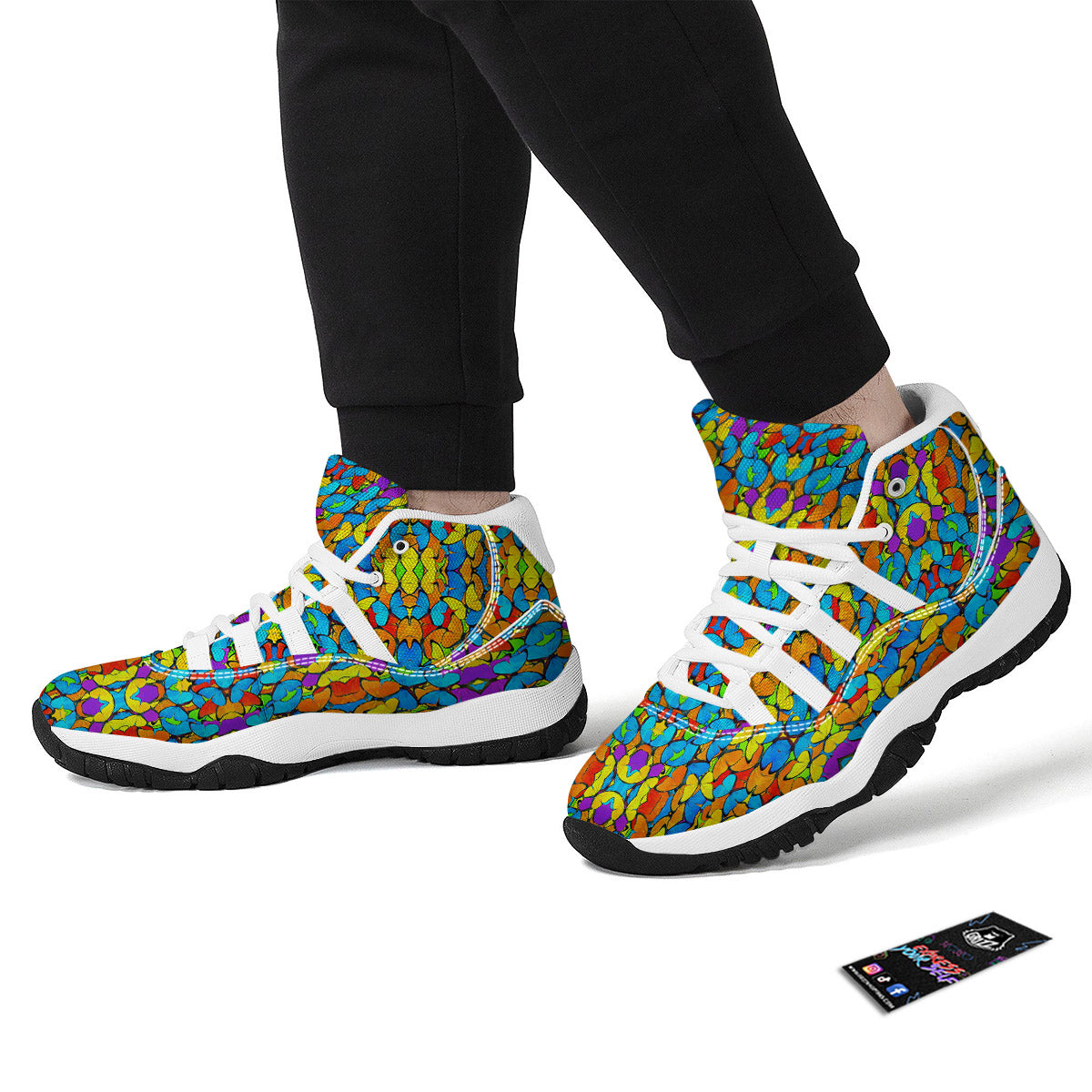 Butterfly Colorful Print Pattern White Bball Shoes-grizzshop