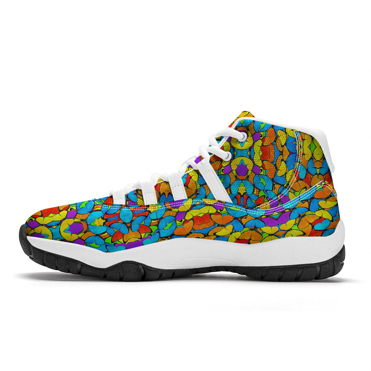 Butterfly Colorful Print Pattern White Bball Shoes-grizzshop