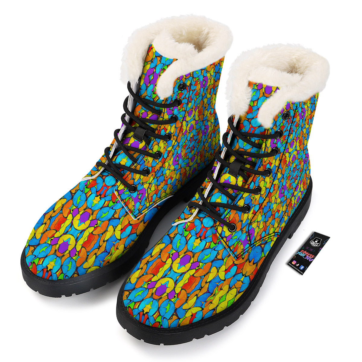 Butterfly Colorful Print Pattern Winter Boots-grizzshop
