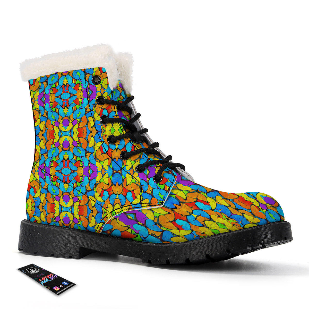 Butterfly Colorful Print Pattern Winter Boots-grizzshop
