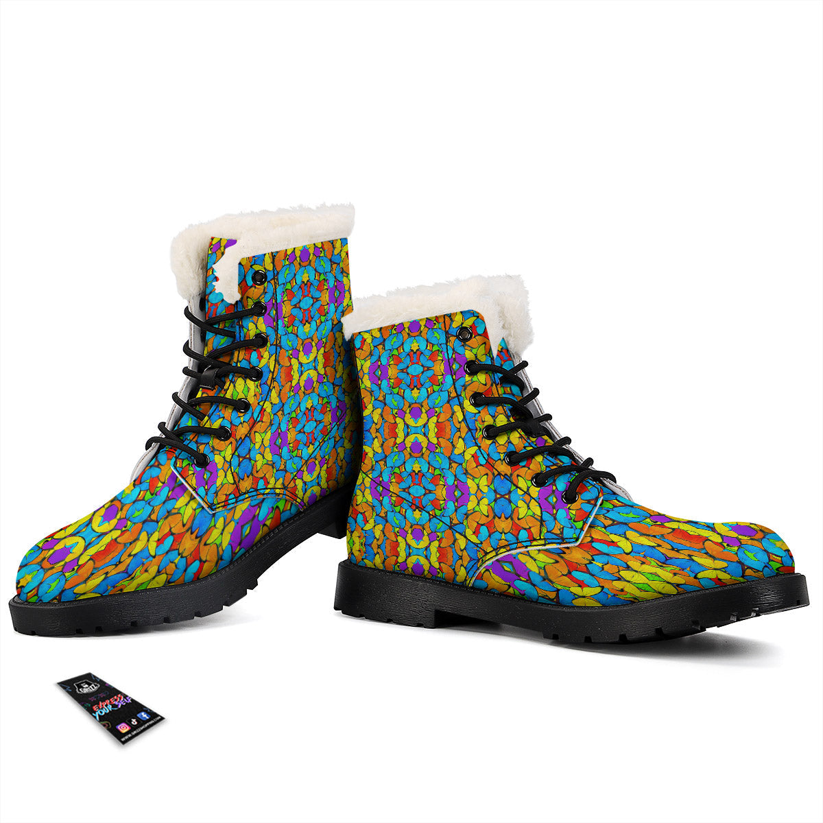 Butterfly Colorful Print Pattern Winter Boots-grizzshop
