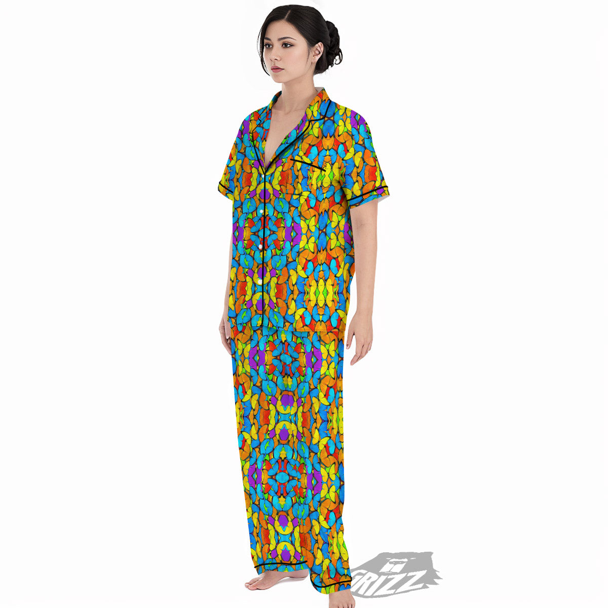Butterfly Colorful Print Pattern Women's Pajamas Set-grizzshop