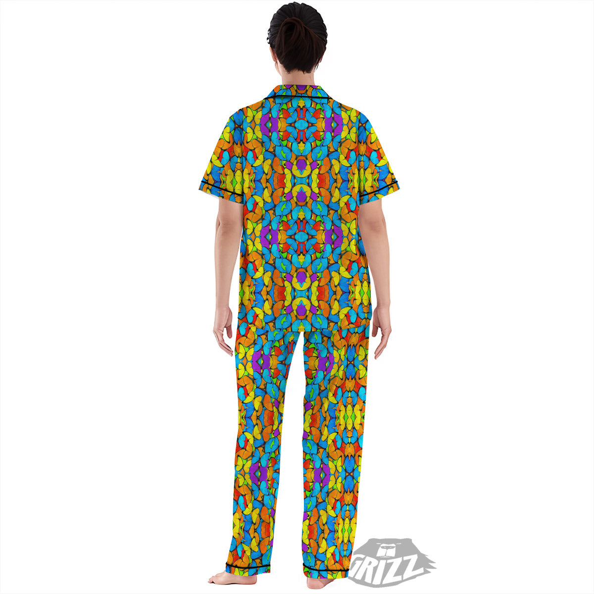 Butterfly Colorful Print Pattern Women's Pajamas Set-grizzshop