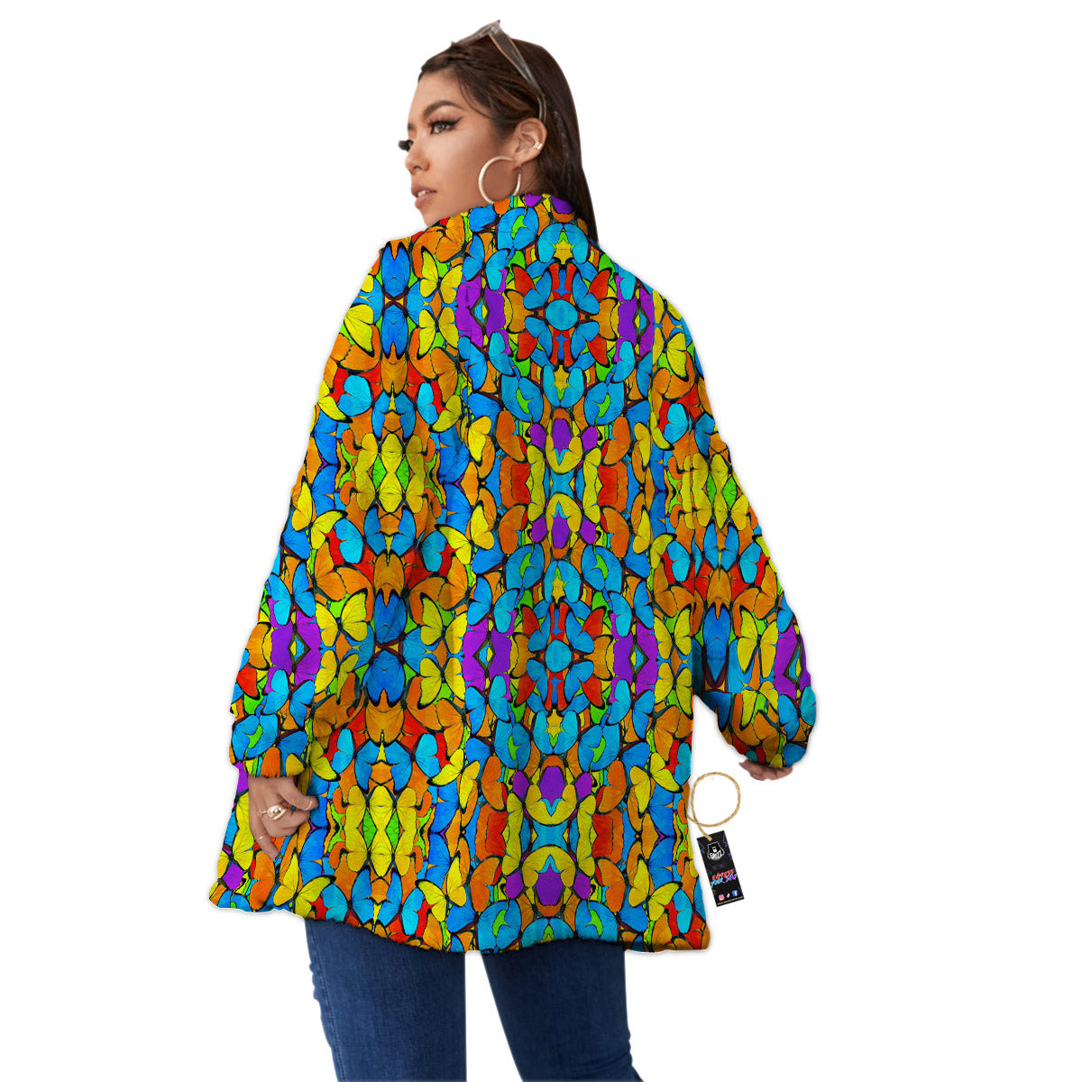Butterfly Colorful Print Pattern Women's Sherpa Jacket-grizzshop