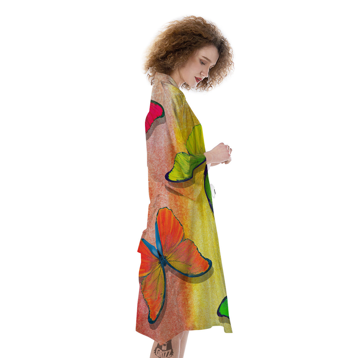 Butterfly Colorful Watercolor Print Kimono-grizzshop