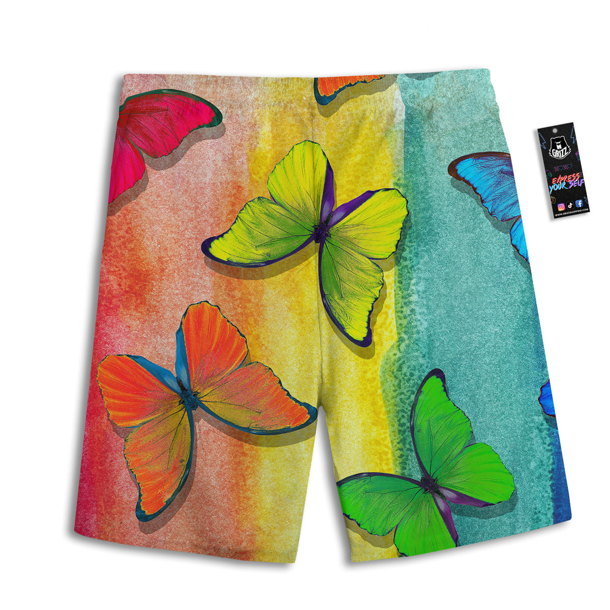 Butterfly Colorful Watercolor Print Men's Athletic Shorts