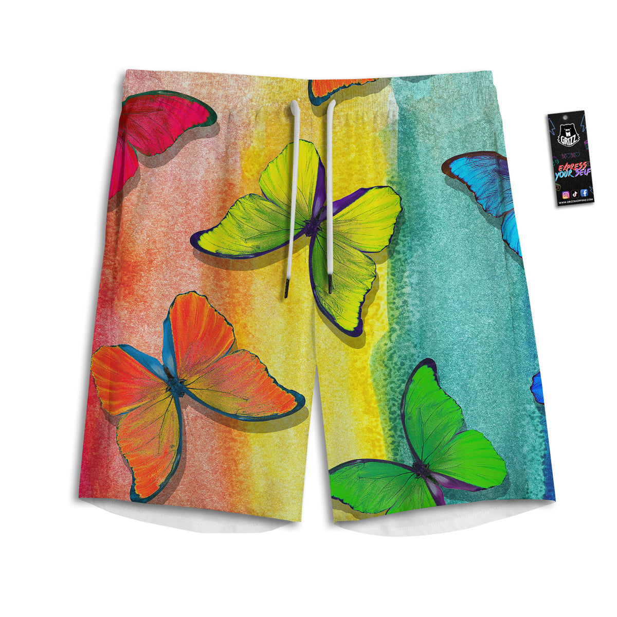 Butterfly Colorful Watercolor Print Men's Athletic Shorts