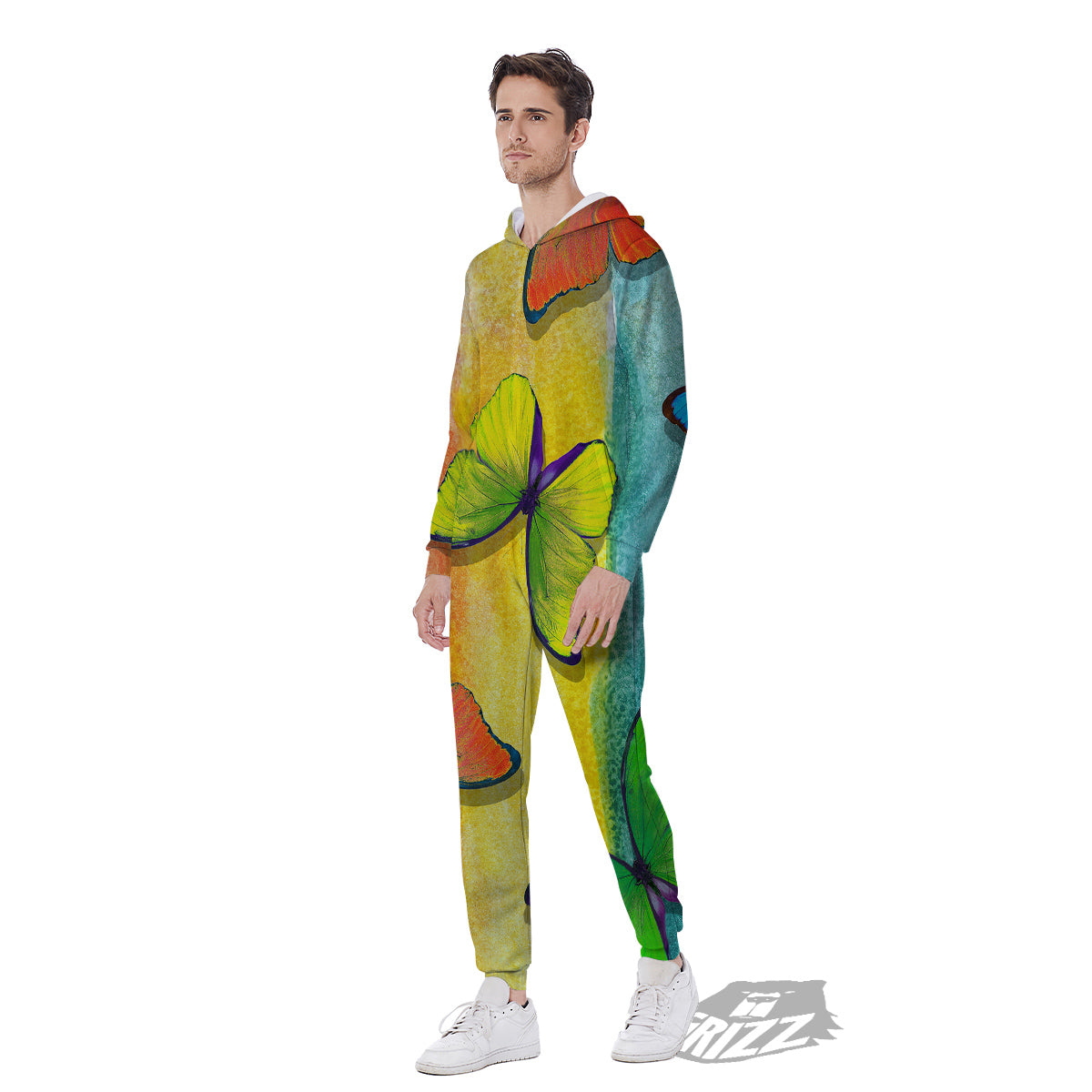 Butterfly Colorful Watercolor Print Men's Jumpsuit-grizzshop