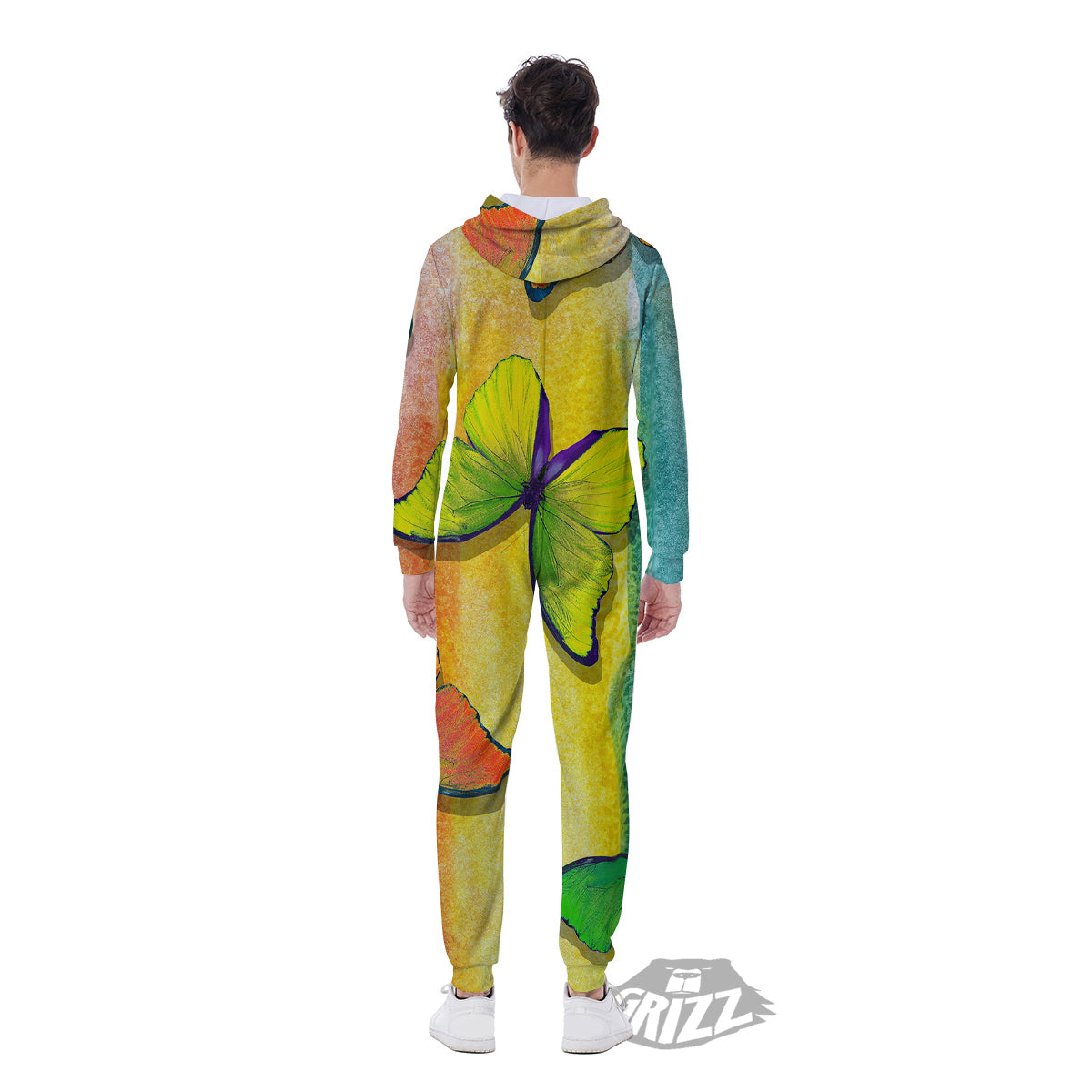 Butterfly Colorful Watercolor Print Men's Jumpsuit-grizzshop
