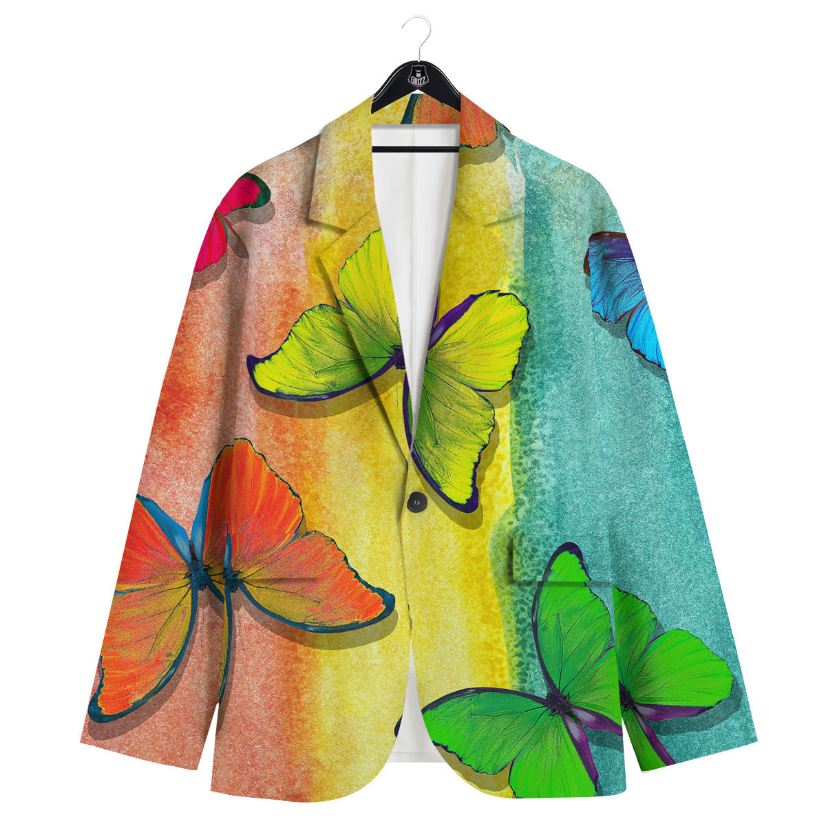 Butterfly Colorful Watercolor Print Men's Sport Coat-grizzshop