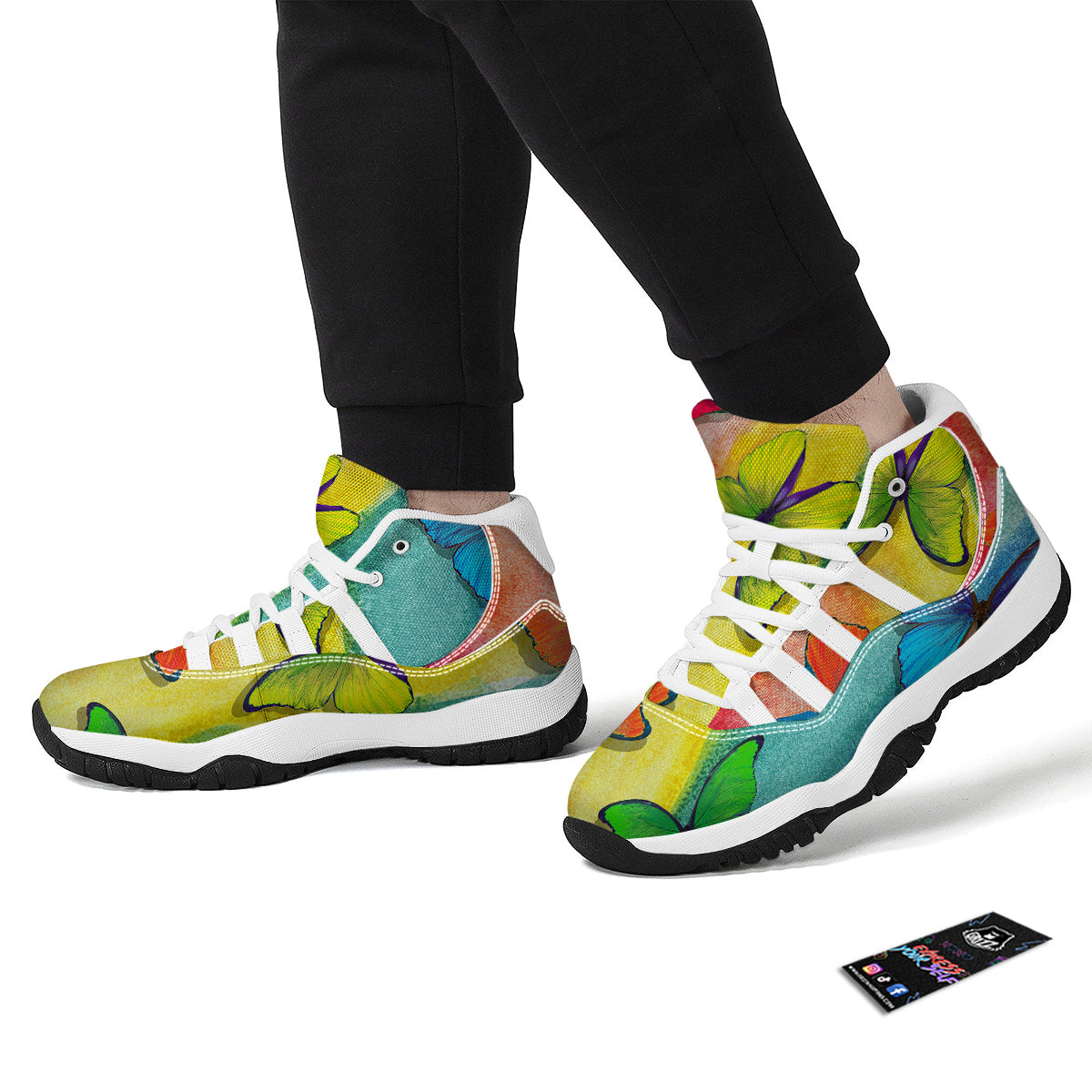 Butterfly Colorful Watercolor Print White Bball Shoes-grizzshop