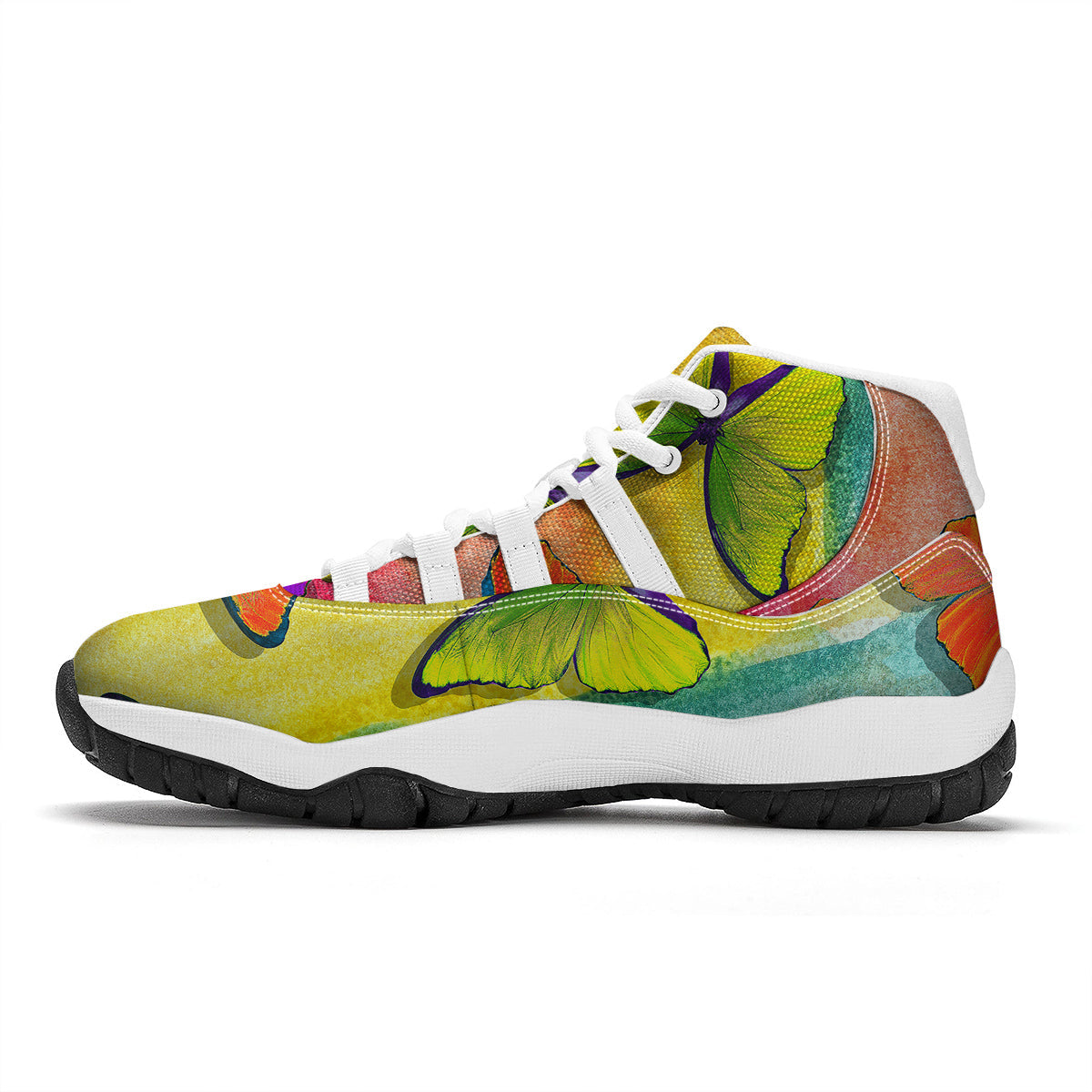 Butterfly Colorful Watercolor Print White Bball Shoes-grizzshop