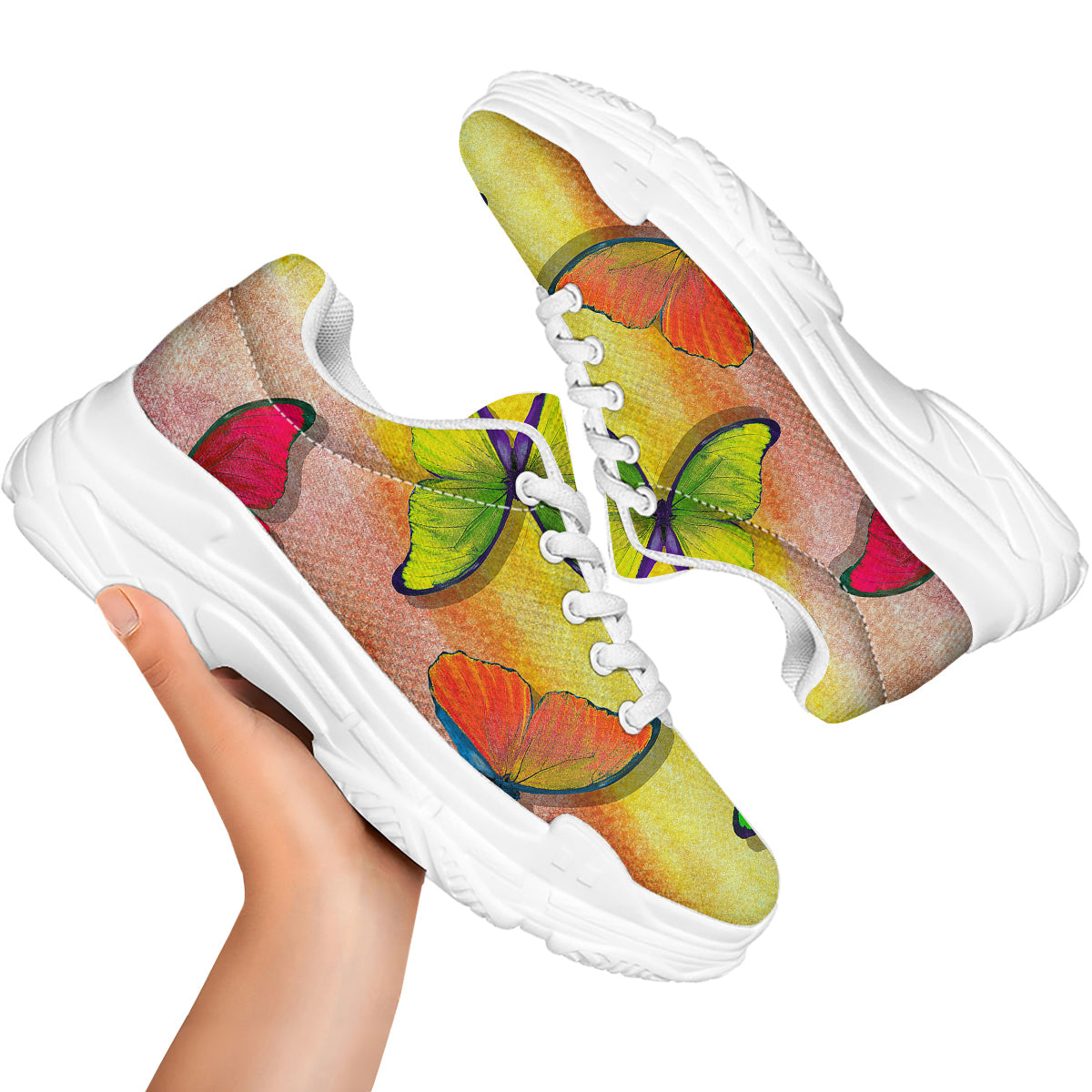 Butterfly Colorful Watercolor Print White Chunky Shoes-grizzshop