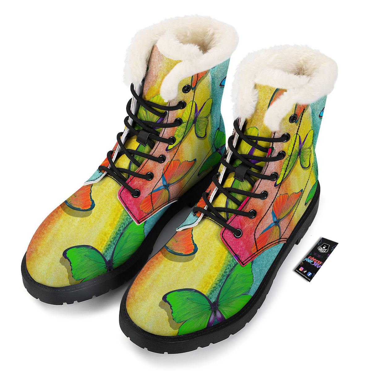 Butterfly Colorful Watercolor Print Winter Boots-grizzshop