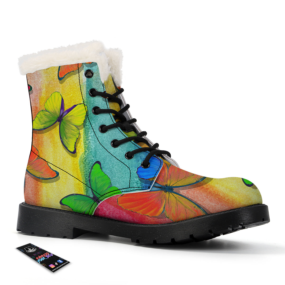 Butterfly Colorful Watercolor Print Winter Boots-grizzshop