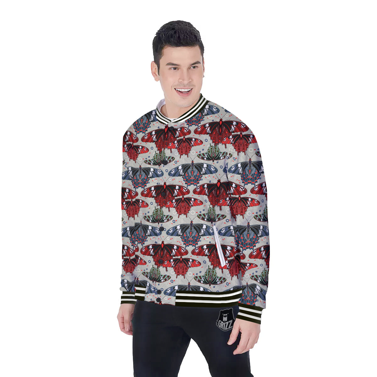 Butterfly Exotic Print Pattern Baseball Jacket-grizzshop