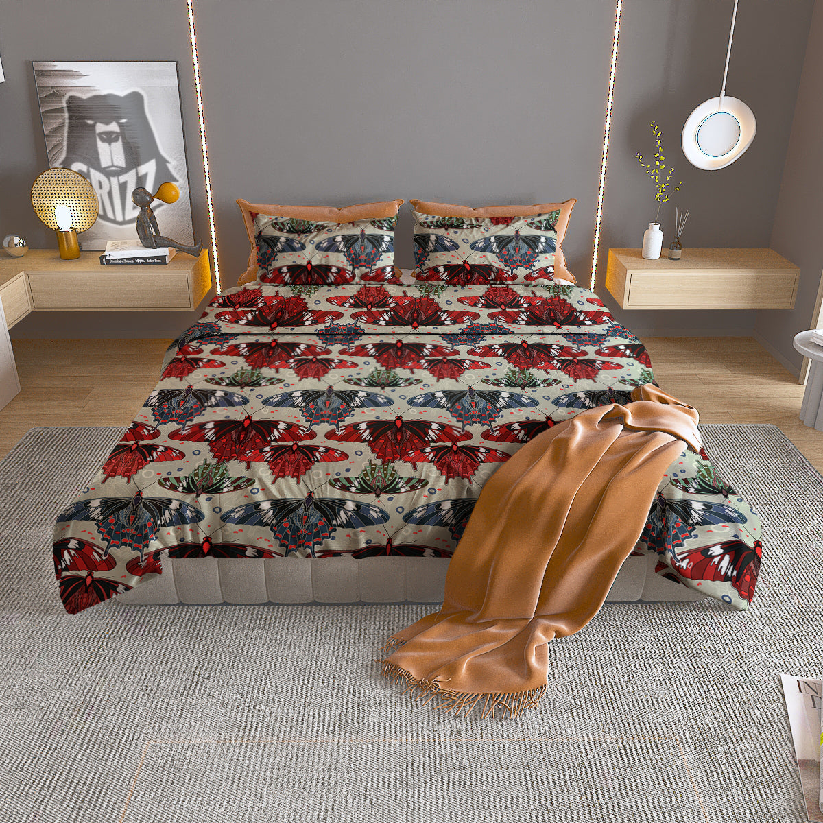 Butterfly Exotic Print Pattern Duvet Cover Bedding Set