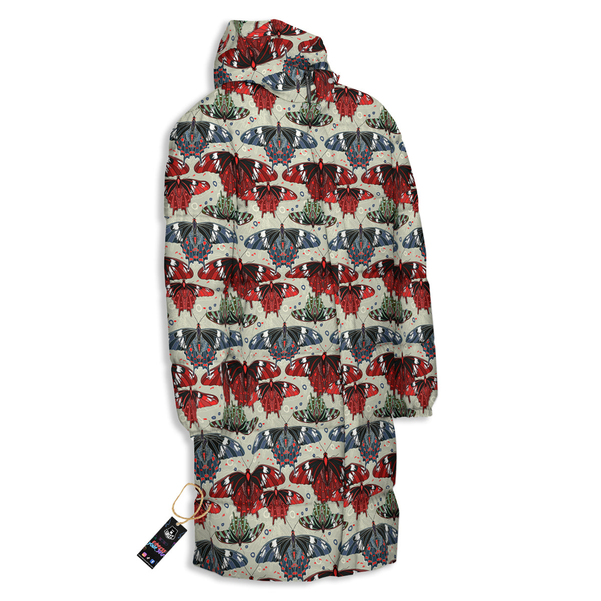 Butterfly Exotic Print Pattern Long Down Jacket-grizzshop