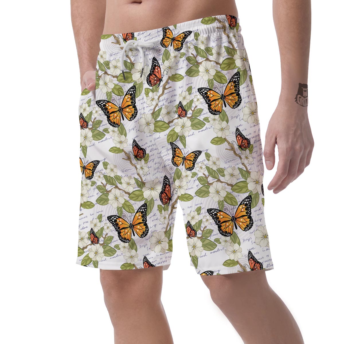 Butterfly Floral Print Men's Shorts-grizzshop