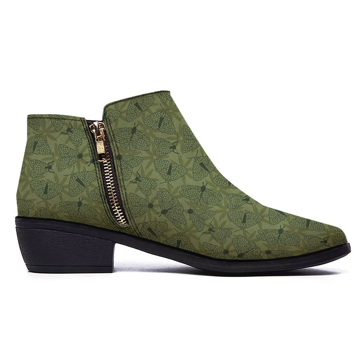 Butterfly Monarch Green Print Pattern Ankle Boots-grizzshop