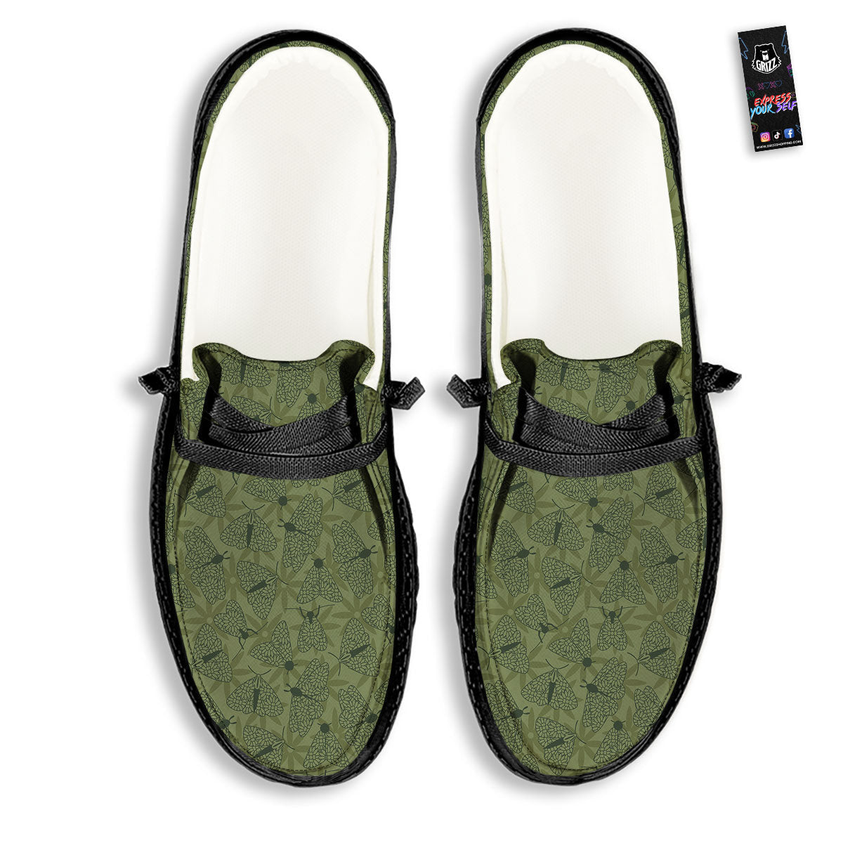 Butterfly Monarch Green Print Pattern Black Loafers-grizzshop