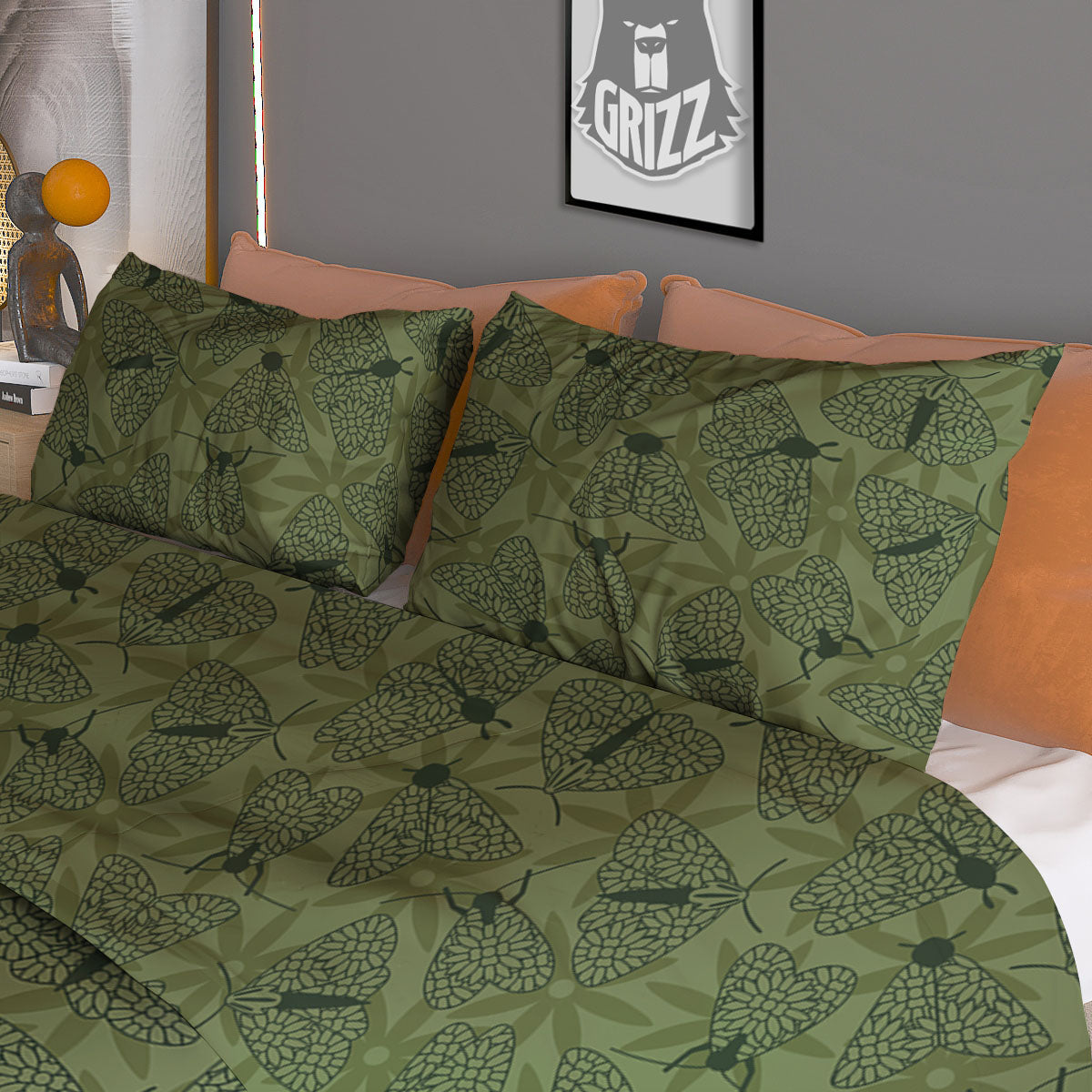 Butterfly Monarch Green Print Pattern Duvet Cover Bedding Set