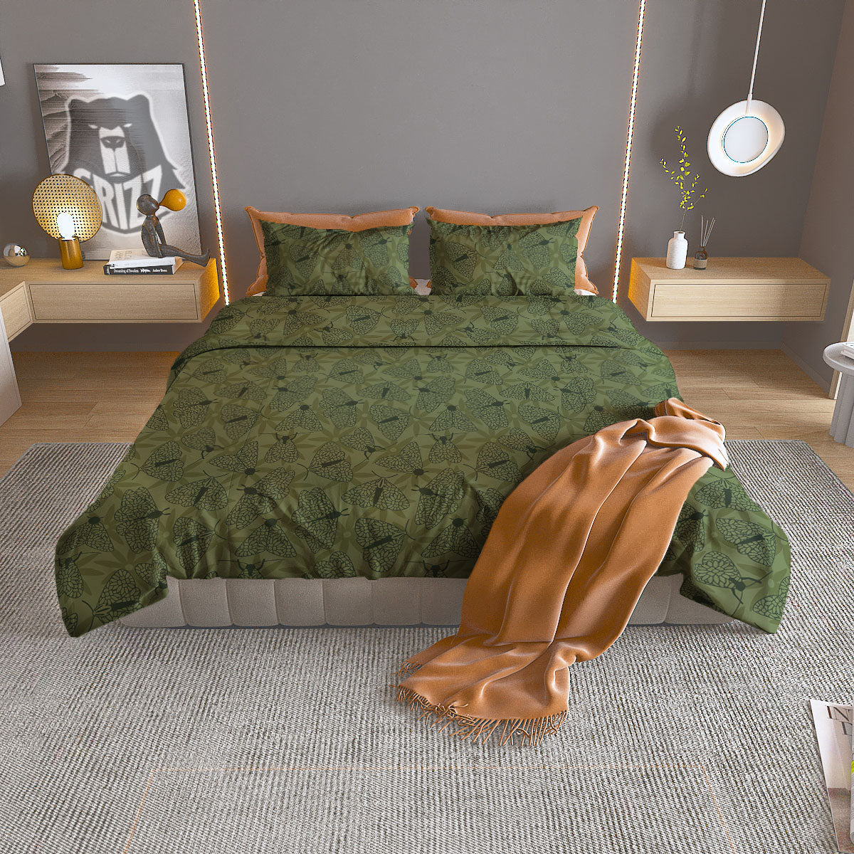 Butterfly Monarch Green Print Pattern Duvet Cover Bedding Set