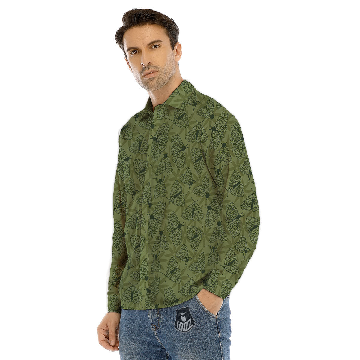 Butterfly Monarch Green Print Pattern Men's Dress Shirts-grizzshop