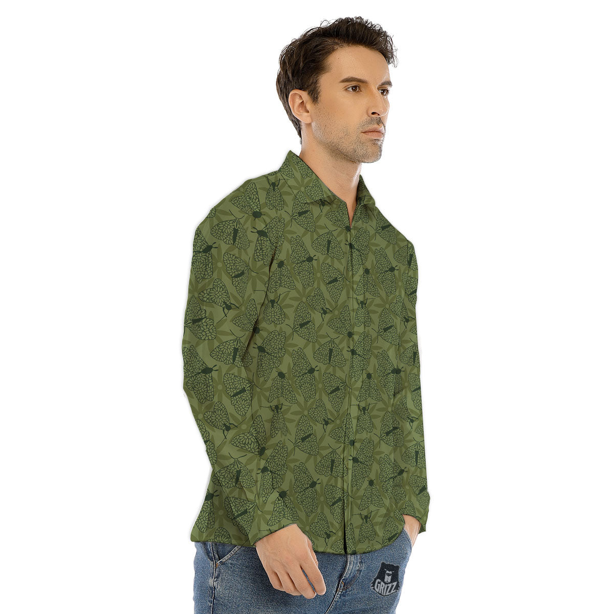 Butterfly Monarch Green Print Pattern Men's Dress Shirts-grizzshop