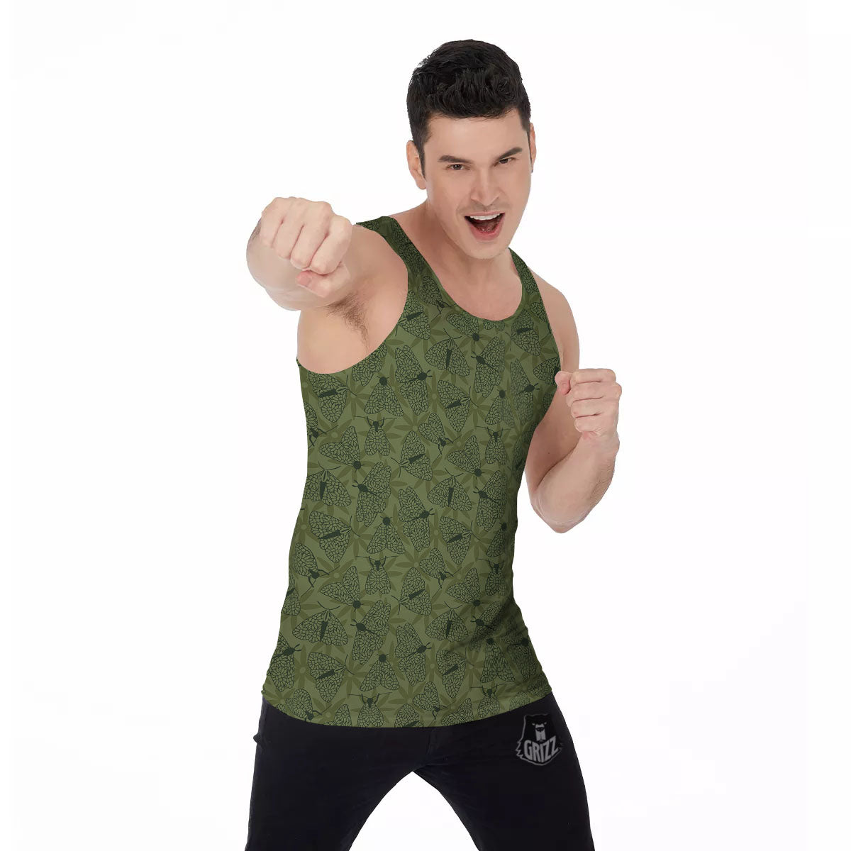 Butterfly Monarch Green Print Pattern Men's Tank Top-grizzshop