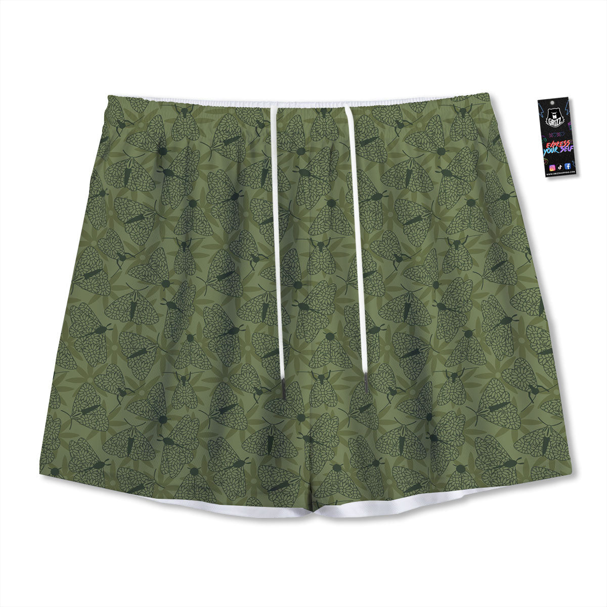 Butterfly Monarch Green Print Pattern Mesh Shorts